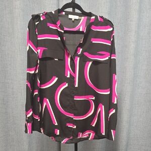 Calvin Klein Black and Pink Graphic Button Down Shirt Size Medium